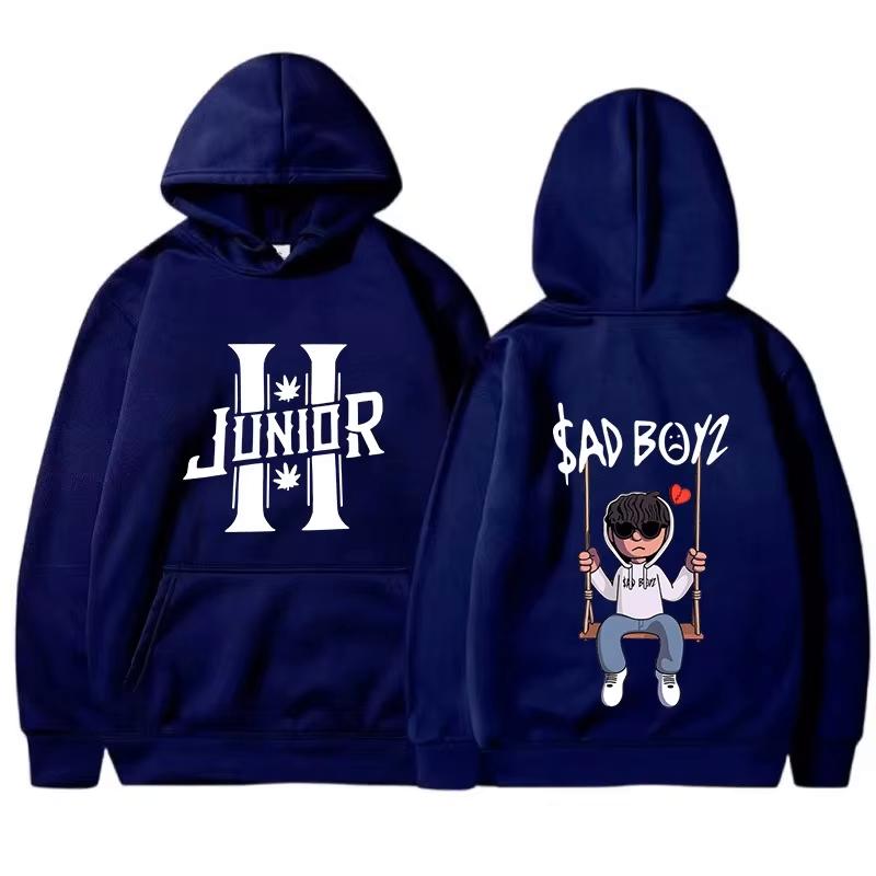 Interesting boy swinging logo printed hoodie