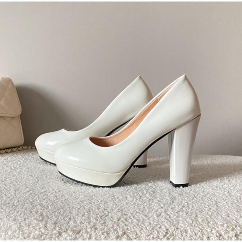 Fashion New High Heels Shoes Women White Wedding Shoes Thick High Heels Fashion Party Pumps Footwear Black Red Big Size 34-42