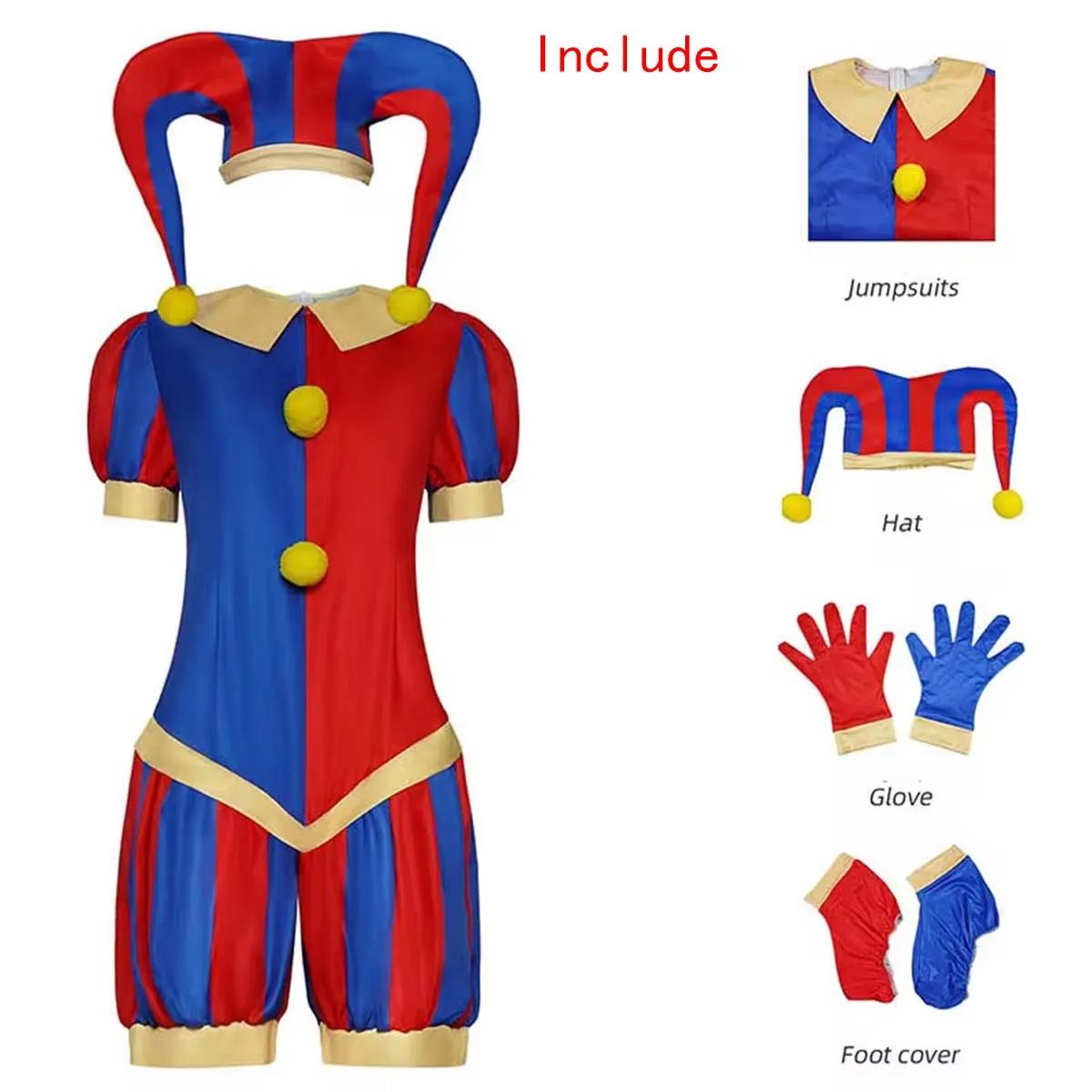 Pomni Cosplay Jumpsuit met Hoed aSchoenhoezen Handschoenen Magische Virtuele Circus Outfits voor Halloween Carnaval Circus XXL