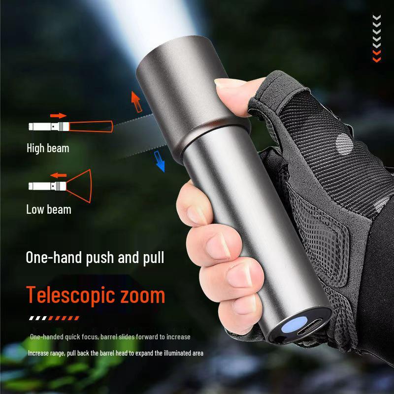 Multi-functional Aluminum Alloy Portable Flashlight - Push-Pull Zoom & Emergency Lamp