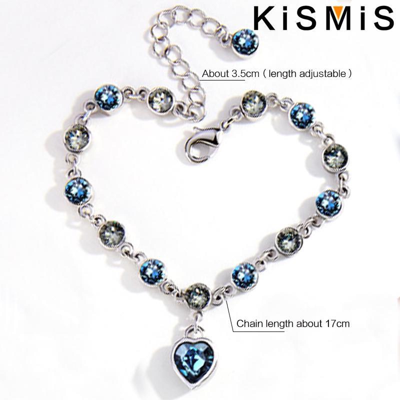 1PC Simple Creative Blue Crystal Zircon Heart Bracelet Women Valentine Day Gift Peach Heart Jewelry Accessories