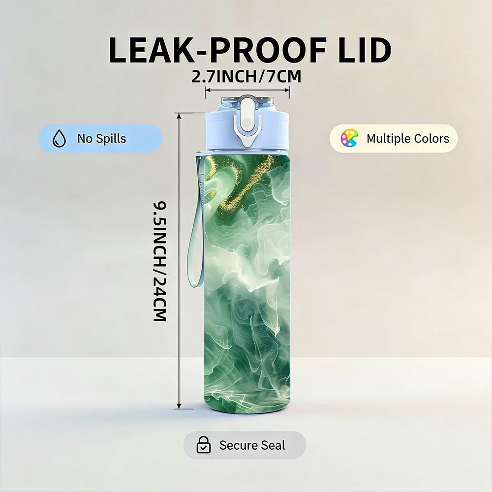 1PC Emerald Green Geode Marble Pattern 750ml Color Plastic Sports Water Bottle Leakproof Flip Straw Lid Suitable for Sports Office Home Use