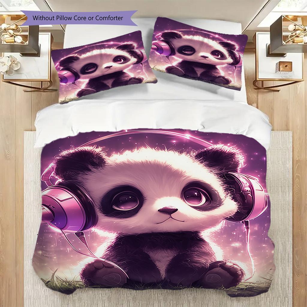 Panda Pattern Bedding Quilt Set Quilt Cover Pillowcase Home Decoration Birthday Gift (1 * duvet cover + 2 * pillowcase, without core)