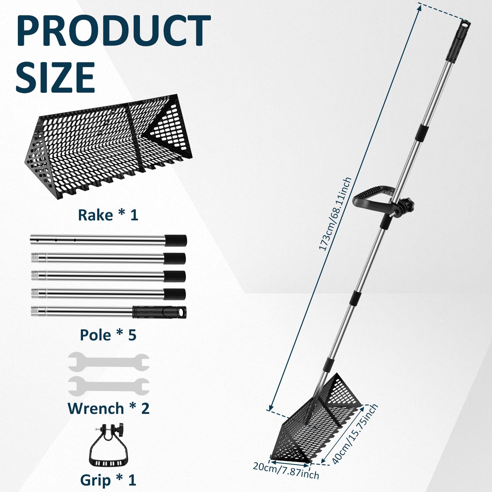 

Sand Fleas Rake Stainless Steel Sand Sifter Detachable 52/68inch Long Handle Collapsible Shark Tooth Sifter for Beach Sand Crab Multifunctional Spade & Shovel