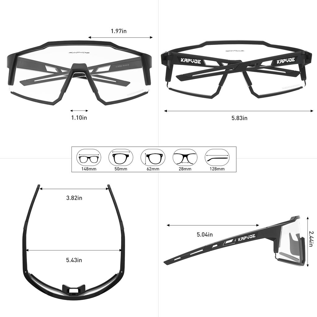 Kapvoe Photochromic Cycling Glasses Outdoor Sports Men Bike Glasses Women Mountain Bicycle Riding Protection Goggles Eyewear