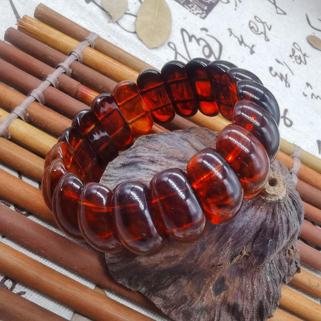 Bransoletka z wosku pszczelego z bursztynem w kształcie lotosu, druga generacja, szerokopasmowa