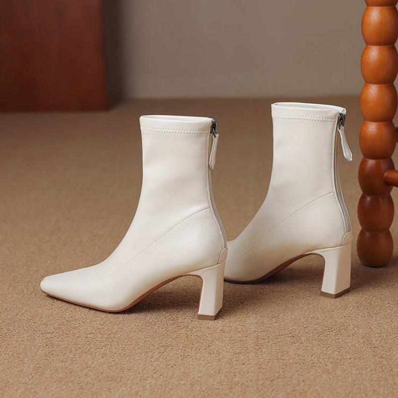 

Осенне-зимние женские сапоги-рыцари на высоком каблуке однотонные с квадратным носком на толстом каблуке удобные с задней молнией резиновая подошва большого размера полусапоги wo 40