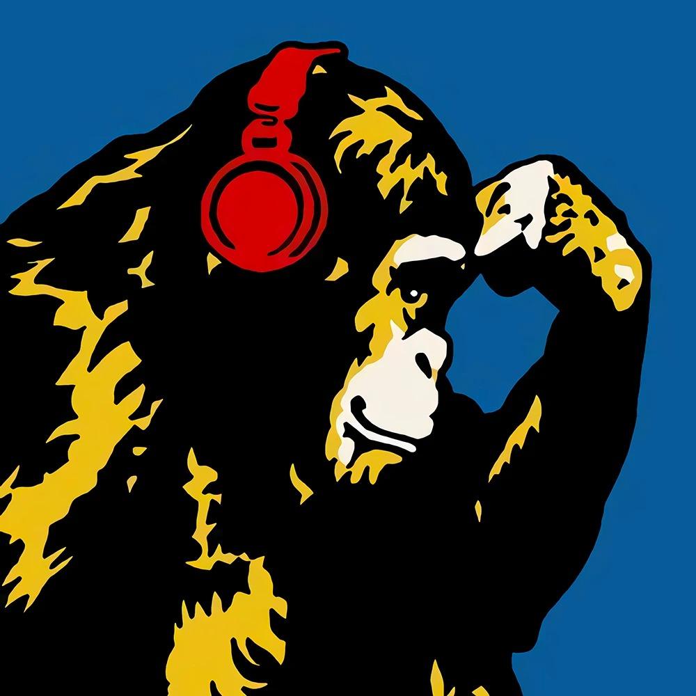 Colorful Gorilla Monkey Chimpanzee Earphones Art Canvas Wall Art Fun Animal Canvas Painting Living Room Home Decoration