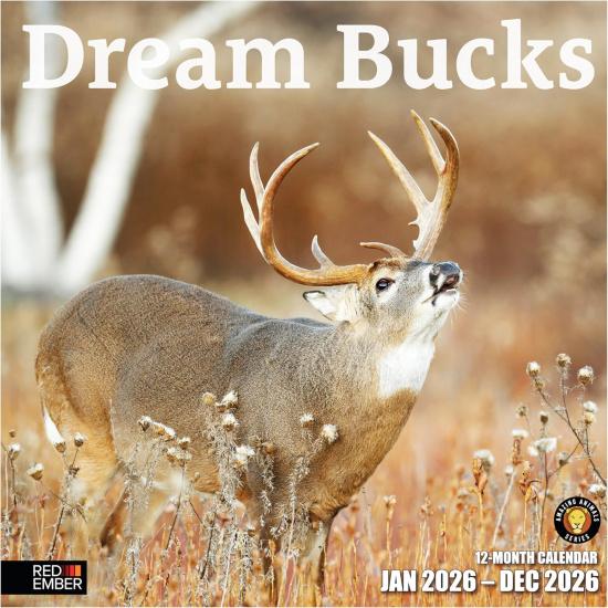 RED EMBER Dream Bucks 2026 Wall Calendar 12 Month | 12” x 24” Open | Thick & Sturdy Paper | Holiday Gift | Whitetail Deer Hunting Wildlife Animal New 2026