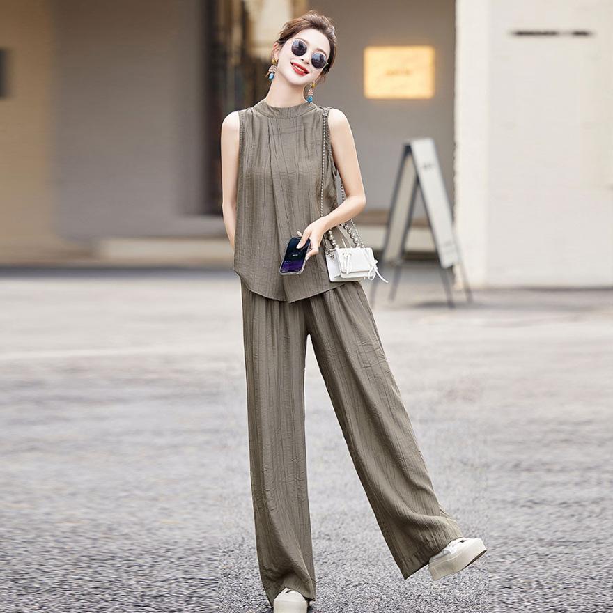 Sleeveless top with wide-leg pants two-piece set women's summer new temperament fashion casual suit