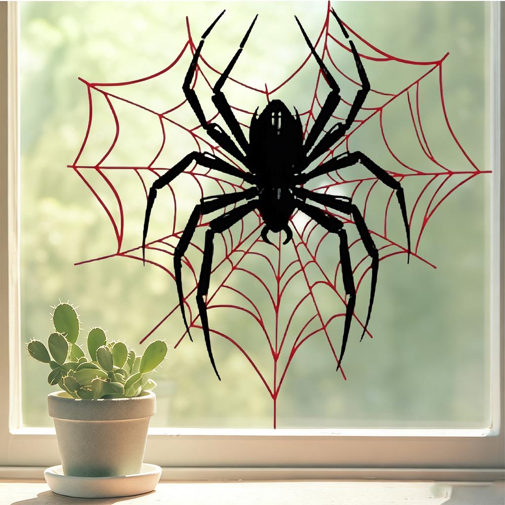 Halloween Black Spider Window Sticker - Non-adhesive and Removable - for Children's Room and Living Room Wall Stickers