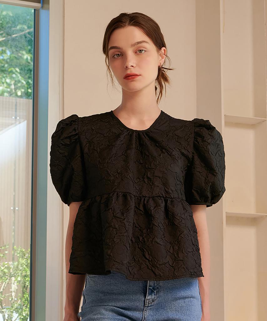 Kamino Summer Puff Short Sleeve Blouse Black