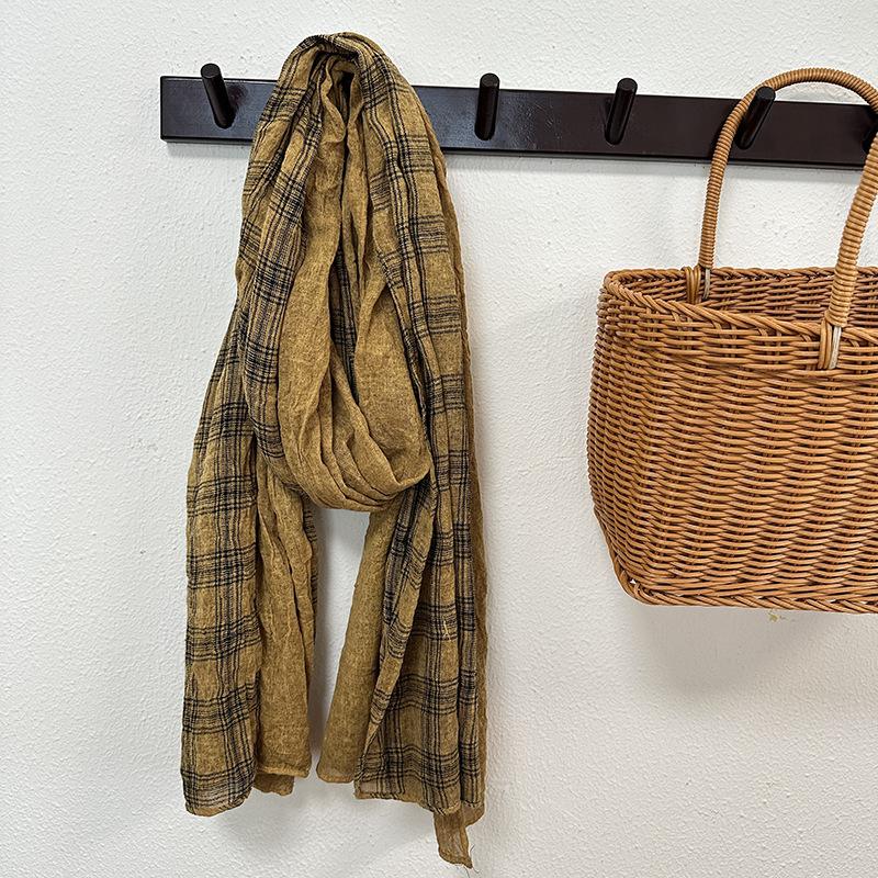 Scarf for Women Spring and Autumn Linen Plaid Scarf Enlarged Thin Long Shawl Autumn and Winter