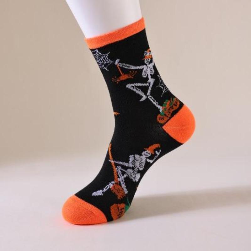 Men Spring and Autumn Breathable Halloween Atmosphere Feeling Skull Little Devil Long Socks