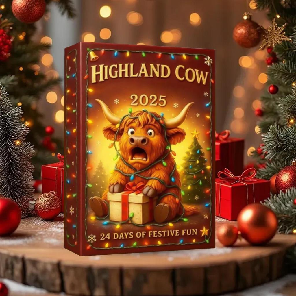 24pcs Christmas Advent Calendar 2D Acrylic Highland Cow Ornaments Christmas Tree Pendant Decorations Xmas Navidad Countdown Gift