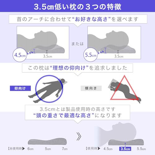 3.5cm Lower Pillow and Guide Set, Low Firmness, Comfortable Sleep Pillow for Back Sleepers with Neck, Shoulders, and Back Pain from Desk Work, Men's a