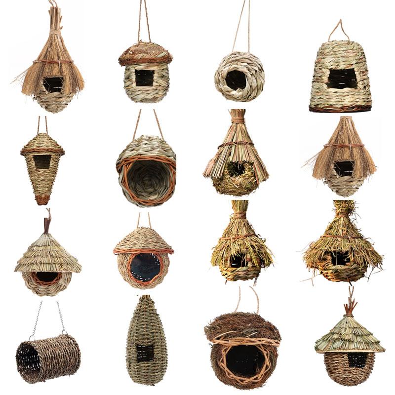 17 Stil Vogelnester Vogelkäfig Natürliches Gras Eierkorb Vogelhaus Außen Dekoration Geflochten Hängend Papageiennest Häuser Haustier Schlafzimmer