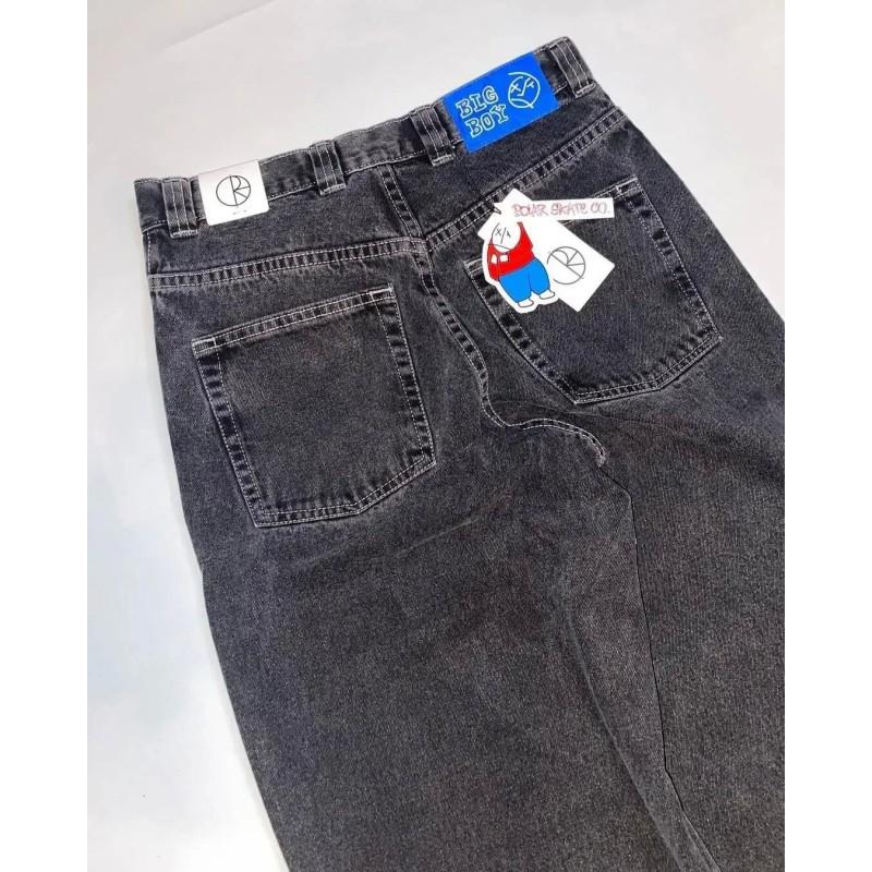 Mens Y2K Streetwear Denim Pants High Waist Loose Fit Straight Leg Jeans With Embroidery