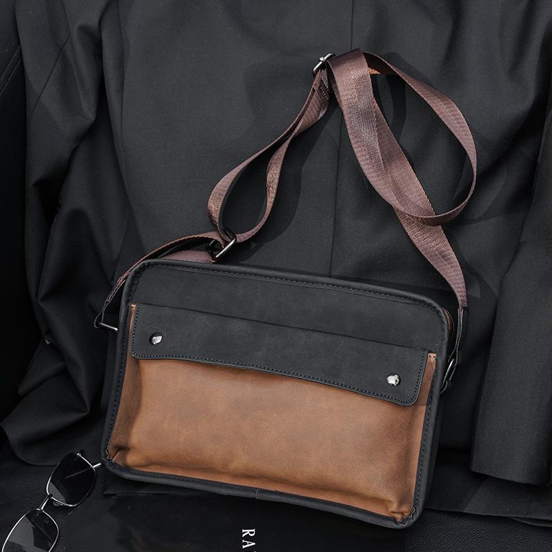 Trendy Brand Casual Retro Mailman Bag, Simple Shoulder Bag Splicing Cross-Body Bag Trendy Korean Men S Bag