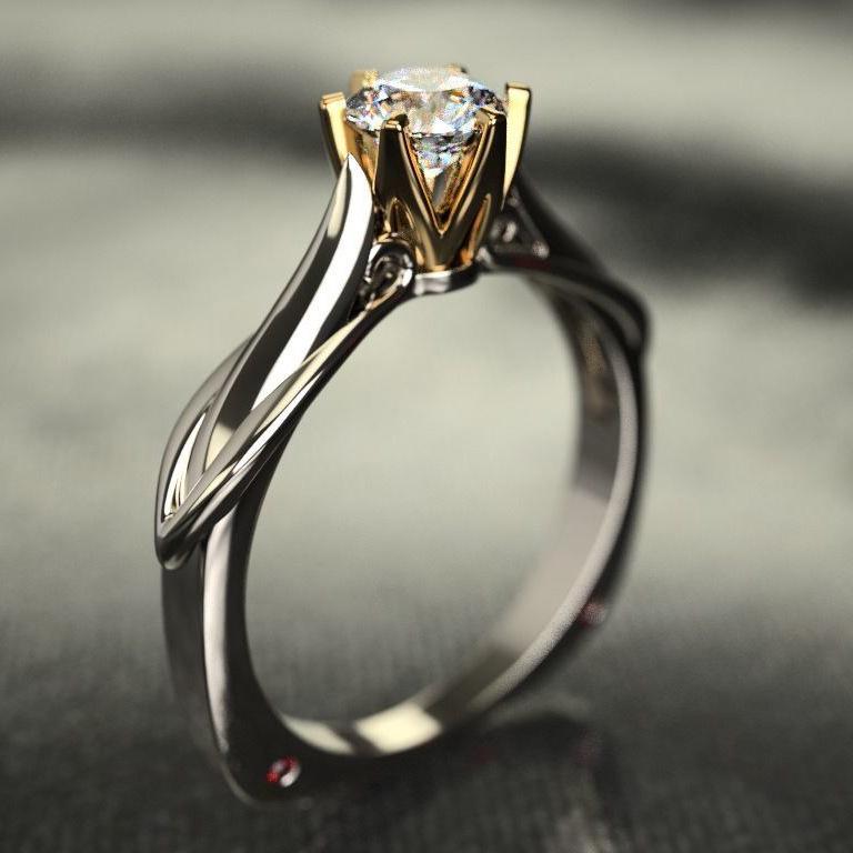 

1 Carat Classic Six-Prong Two-Tone Shiny Moissanite Engagement Ring with Eight Hearts and Arrows Simulation for Women Size 9
