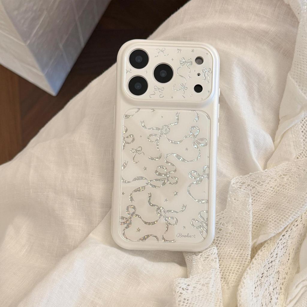 Creative Silver Bow Phone Case for iPhone 16, iPhone 17, and iPhone 17 Pro Max