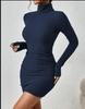 2024 Autumn Winter High Neck Ribbed Bodycon Short Dress for Women