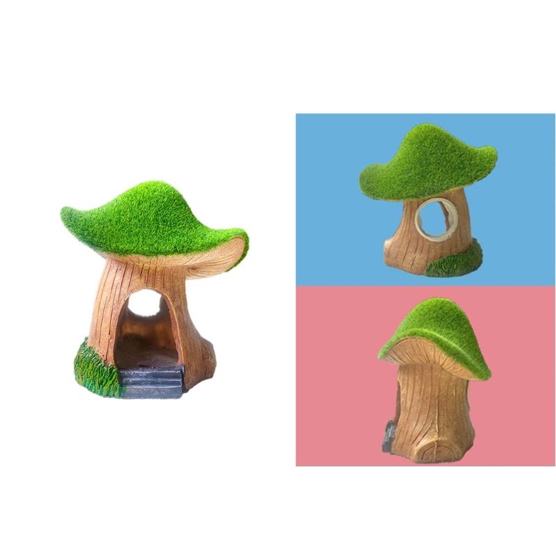 Green Mushroom House Simulations Landscape DIY Bonsais Crafts Realistic Colorful Mushroom House for Aquariums Fish Tanks