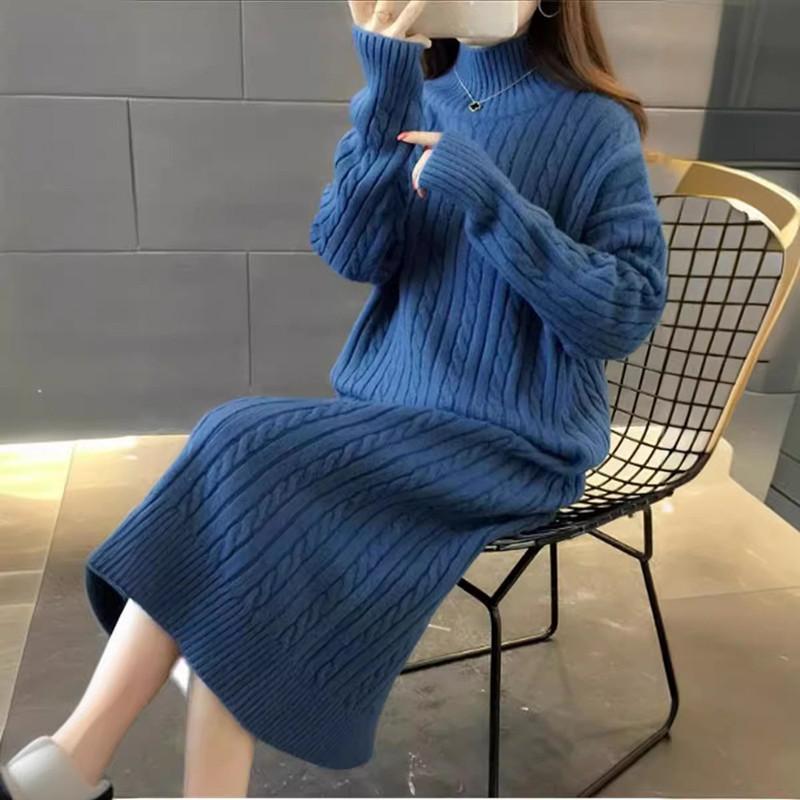 Knitted dress fashion with coat high collar autumn and winter new inner with medium and long bottom knee temperament sweater skirt