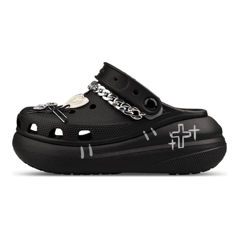Crocs Classic Lined Gift Box ZR Zhiran Cool Cross Gothic Chain Love Hand-Painted Versatile Hole Shoes Unisex Black