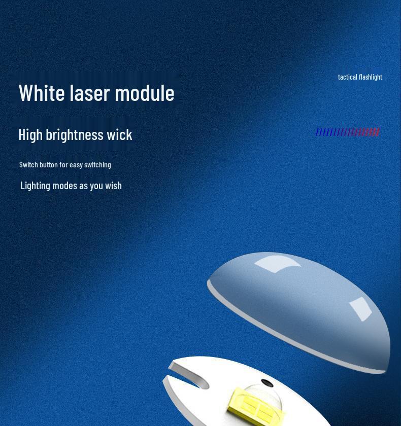 USB Rechargeable Multi-Functional White Laser Flashlight with Side Red and Blue Warning Lights