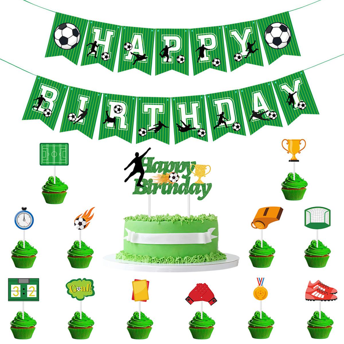 World Cup Football Party Decor, Boys Birthday Banner Cupcake Toppers Set Combination set A