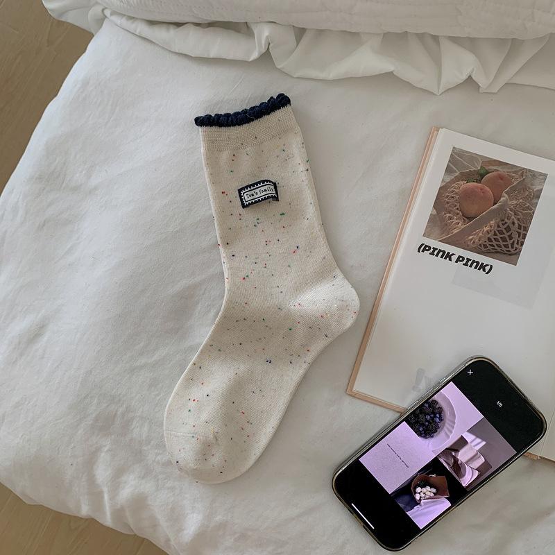 

Navy Blue Socks Women S Contrasting Striped Idea Yarn Women S Socks Autumn And Winter Cloth Label Stockings Women One size