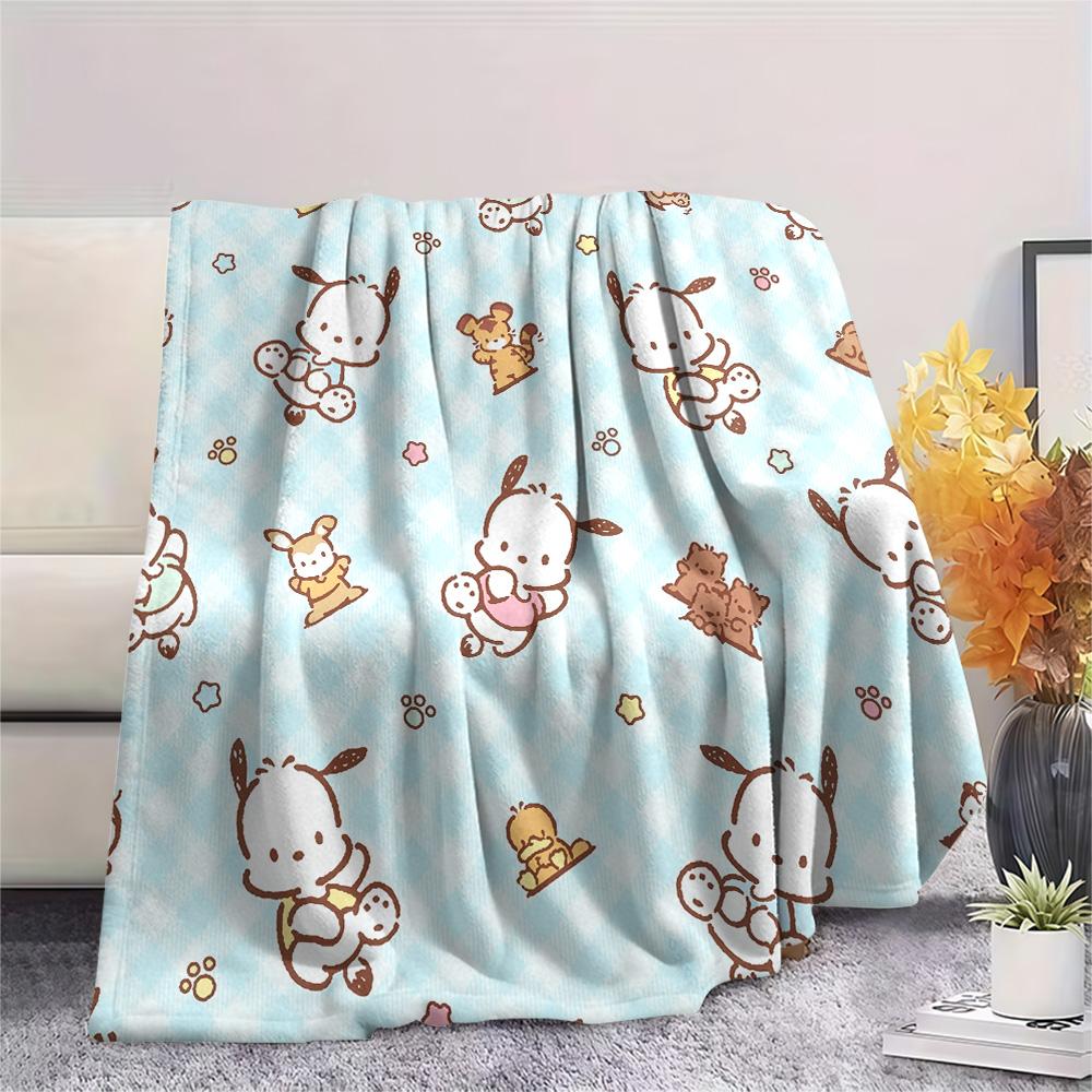 Cinnamoroll and Pochacco Print Flannel Blanket, High quality Comfortable for All Seasons, Home Decor, Warmth and Comfort