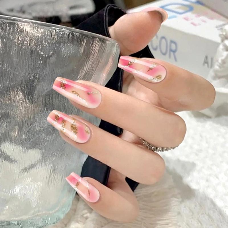 Press on Nail Ballerinas Coffin Fake Nail Designs Stick on Nail Full Cover False Nail Acrylic Glues on Nail for Womens