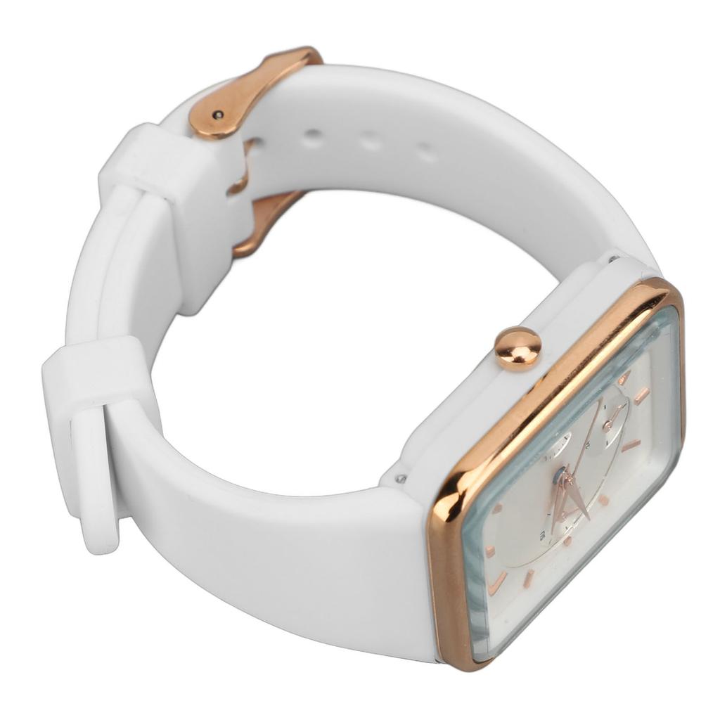 Women Quartz Wrist Watch 3 Sub Dials Water Proof Chronograph Analog Watch Silicone Strap Date Calendar White Rose Gold