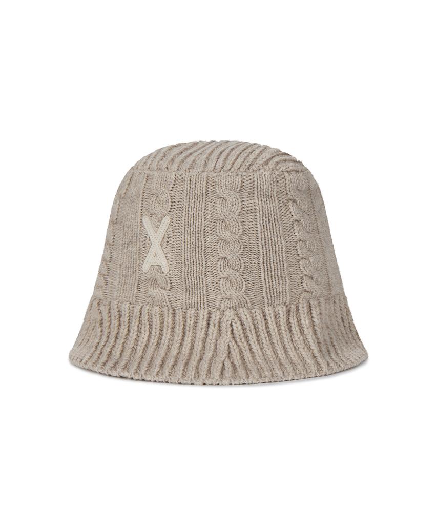 Bajal Va Applique Cable Knit Bucket Hat Beige