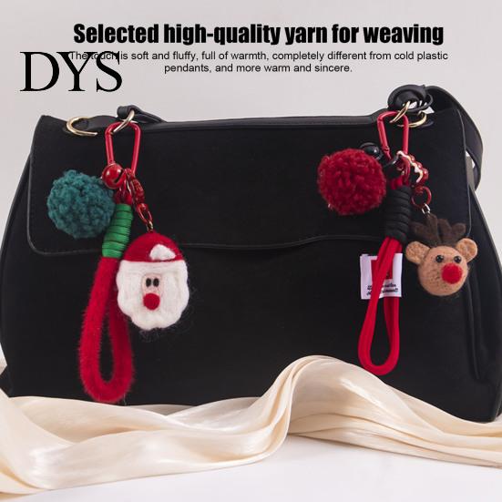 Xmas Stocking Stuffers Christmas Santa Claus Bag Charm, Crochet Keychain Pendant with Faux Leather Star, Hanging Decor for Party Favors Charms