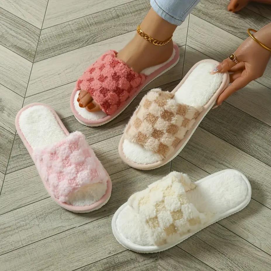 Otwarte puszyste kapcie domowe ciepłe antypoślizgowe z włosiem pogrubione wygodne pluszowe bawełniane kapcie