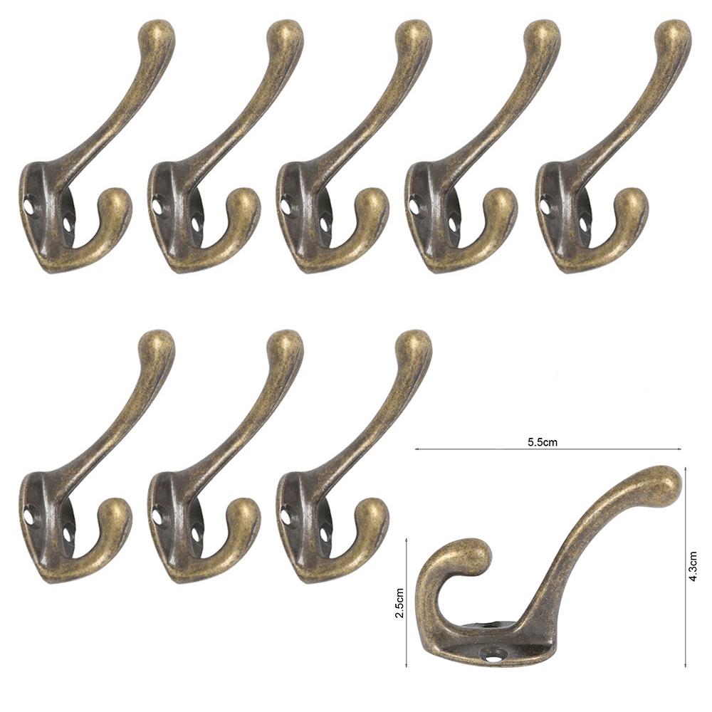 5/10Pcs Retro Hooks Bronze Wall-mounted Dual Prong Coat Rack Clothes Hanger Door Robe Hooks for Keys Hat Bathroom Towel Hooks