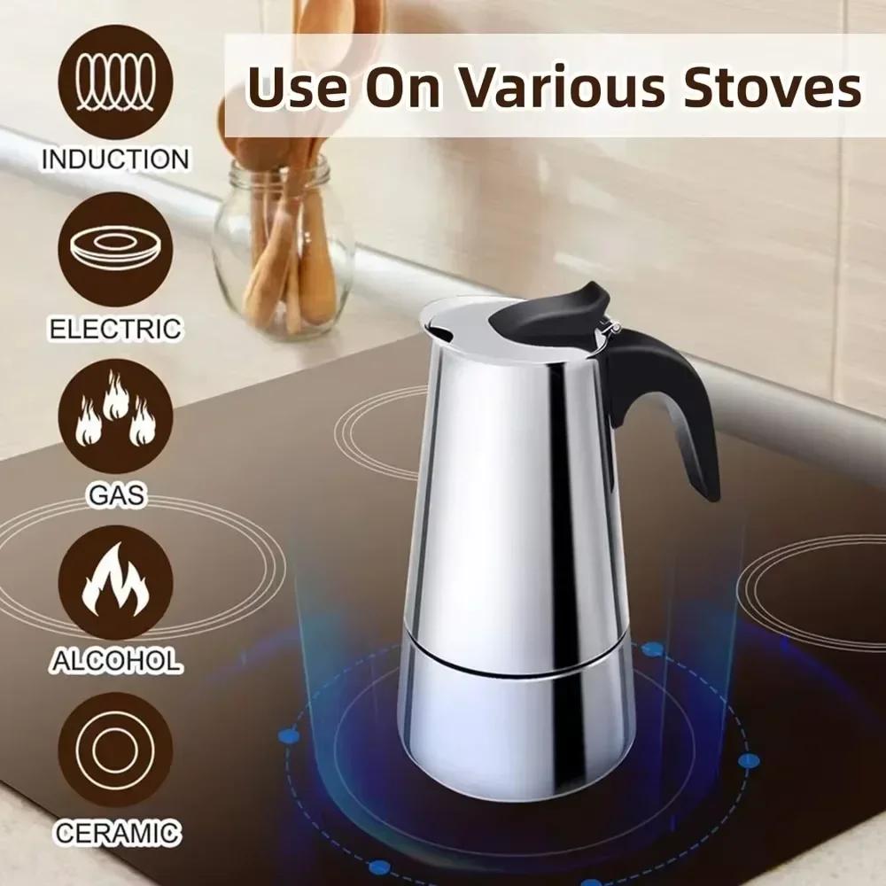 Portable Electric Coffee Machine Mocha Pot Stainless Steel Italian Espresso Machine Induction Stove Coffee Utensils 300ML/450ML.