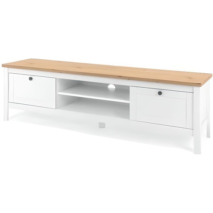 2-drawer TV Cabinet - Artisan Oak and White Decor - L 160 X D 45 X H 40 Cm - BERGEN