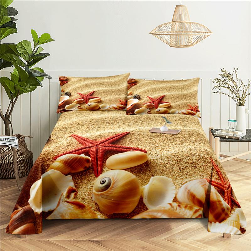 2/3Pcs Beach Bedding Sheet Home Digital Printing Polyester Bed Flat Sheet With Pillowcase Print Bed Sheet