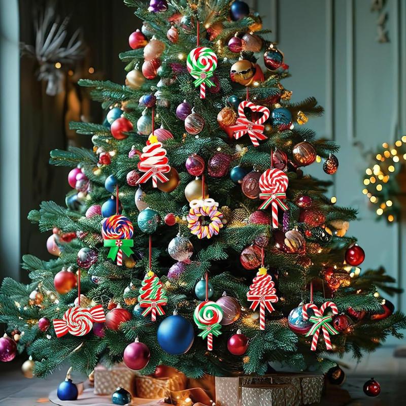 

12 Pcs Christmas Lollipop Ornaments Colorful Wood Candy Cane Hanging Decoration Peppermint Pendants For Xmas Tree 1