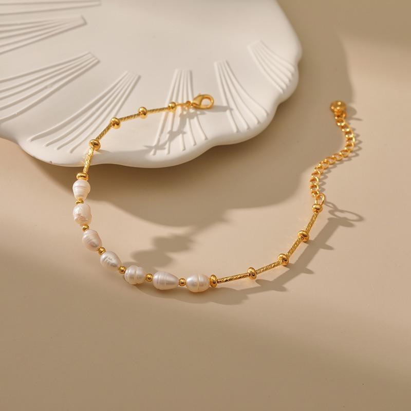 K Gold Plated Copper Natural Freshwater Pearl Elegant Women Bracelet