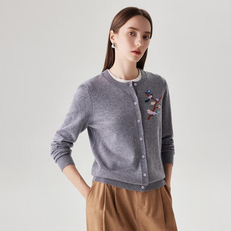 Zhaojun Women's Inlaid Knit 100% Wool Cardigan