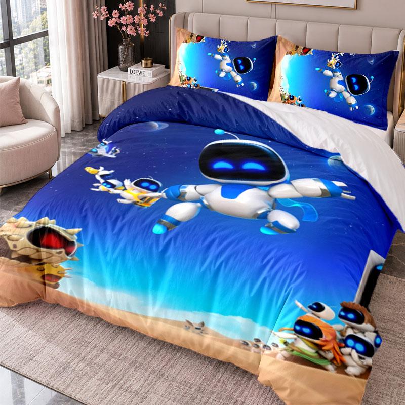 Astro Bot 3-częściowy komplet pościeli Poszewka na kołdrę z dwiema poszewkami na poduszki Do sypialni Dekoracja domu