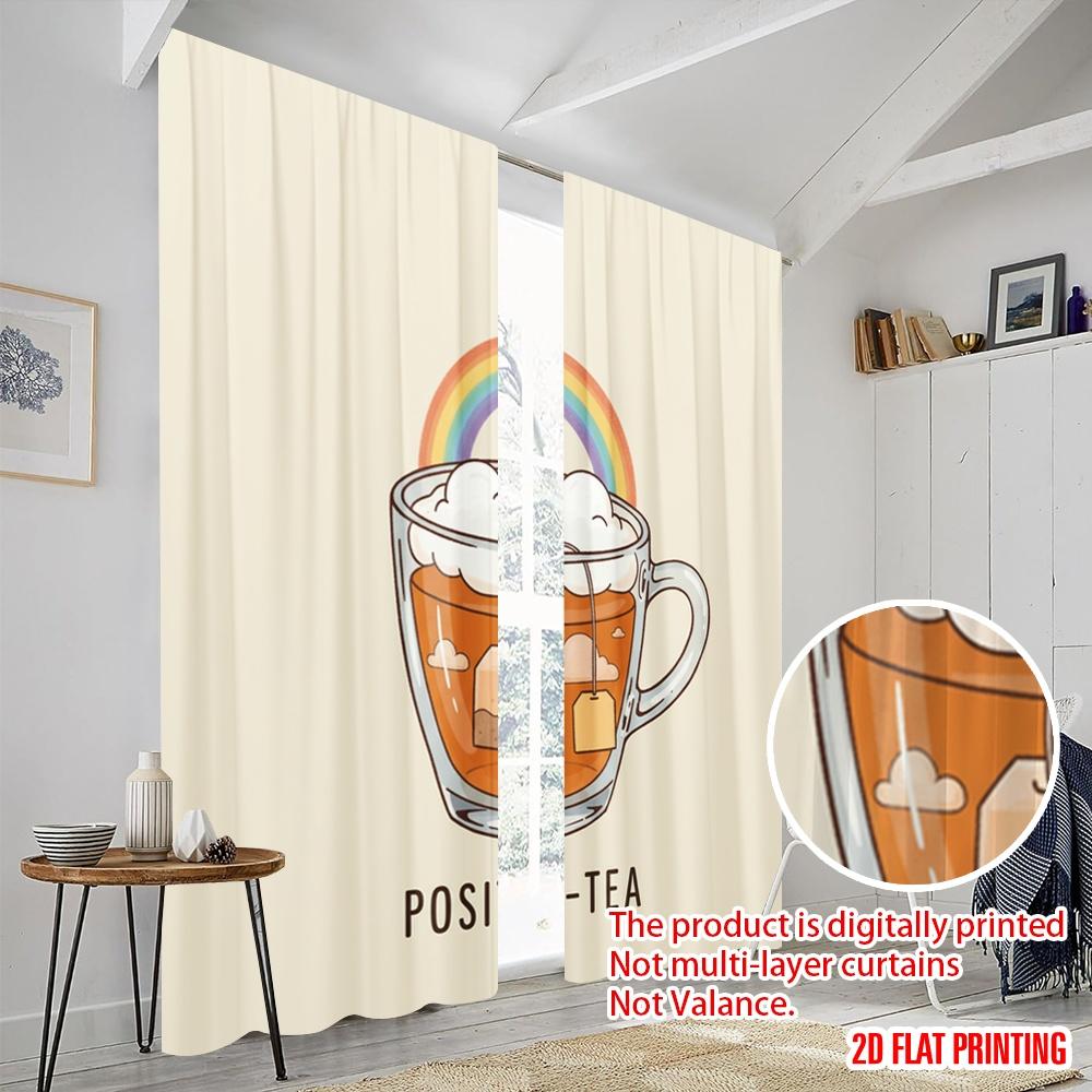 2pcs 2D flat printing Window Drapes Positive Rainbow Cloud Tea 100% Polyester Without Electricity 0 for gold wall decor