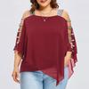 Sexy Women Fashion Plus Size Ladder Cut Overlay Asymmetric Blouse Strapless Tops