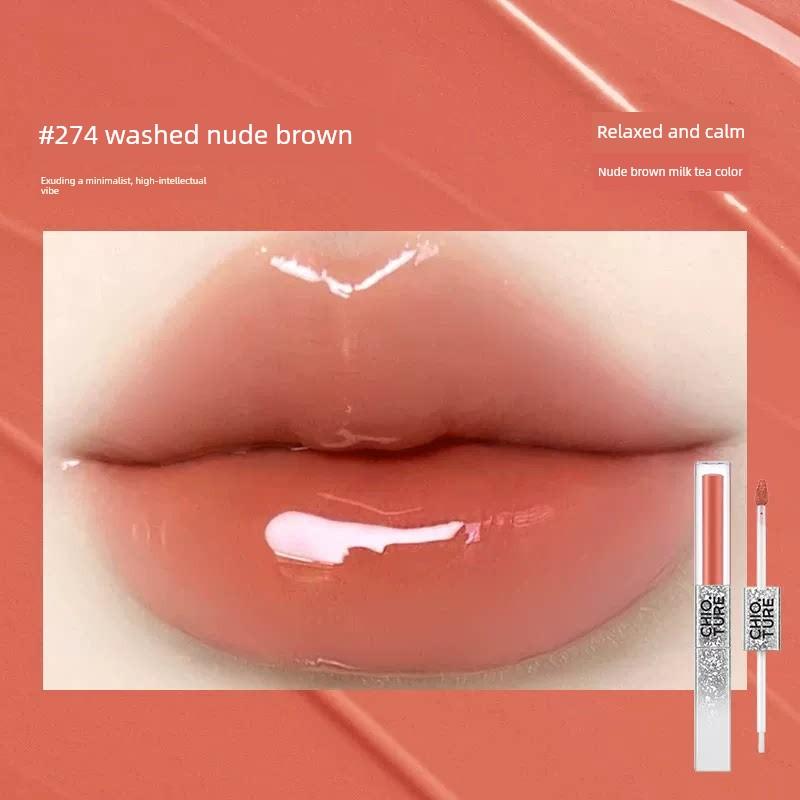 Zhiyouquan Double-Ended Lip Glaze Mirror-Like Water-Gloss Lip Oil Lip Gloss Lip Mud Non-Stick Lipstick for Women That Is Not Easy to Fade