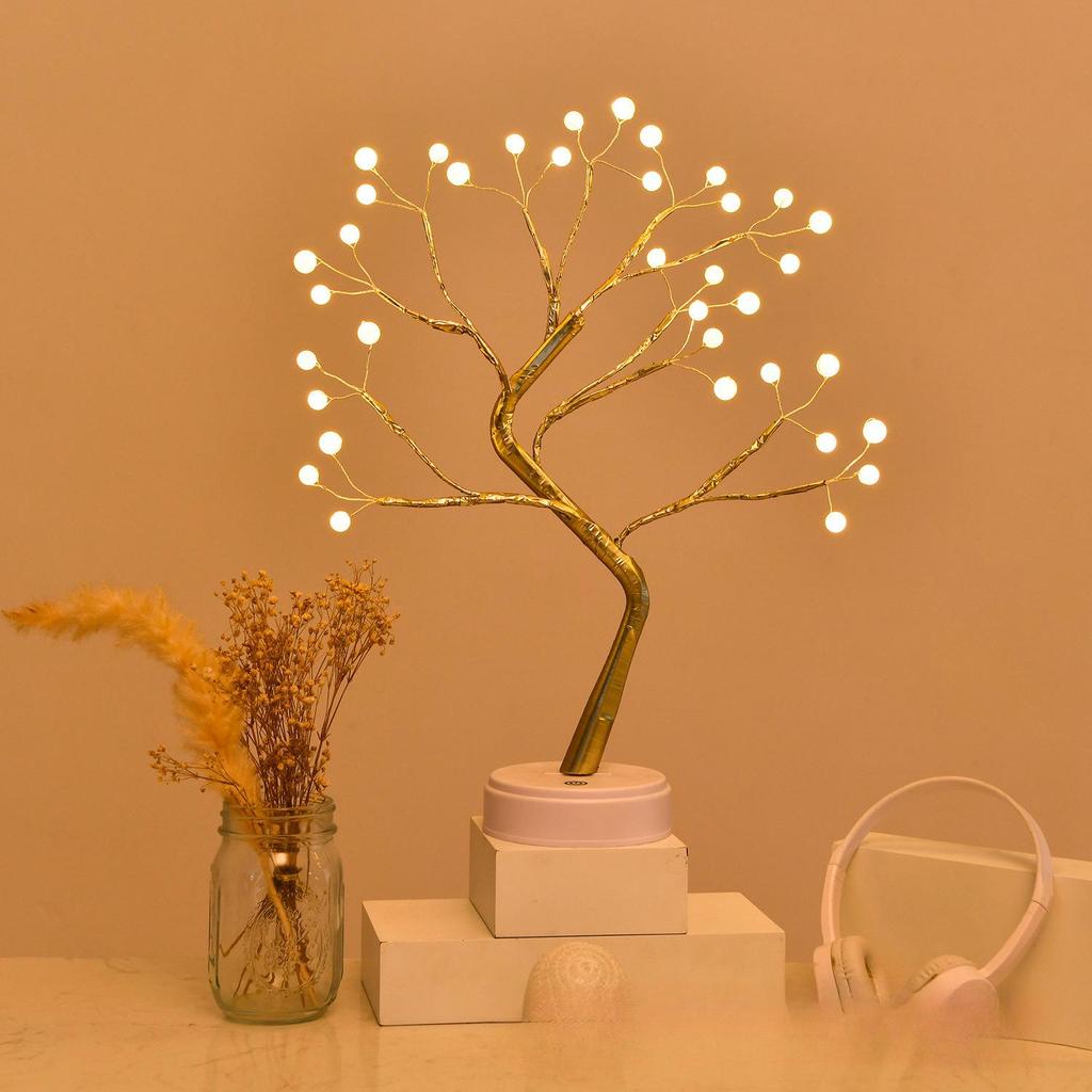Xianci Starry Sky Table Lamp: Creative LED Pearl Golden Leaf Light for Bedroom Decor